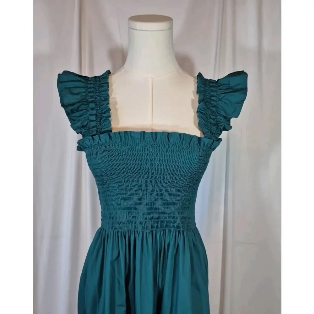 Quince Garden Green Organic Cotton Smocked Midi Dress New Medium - Picture 3 of 11